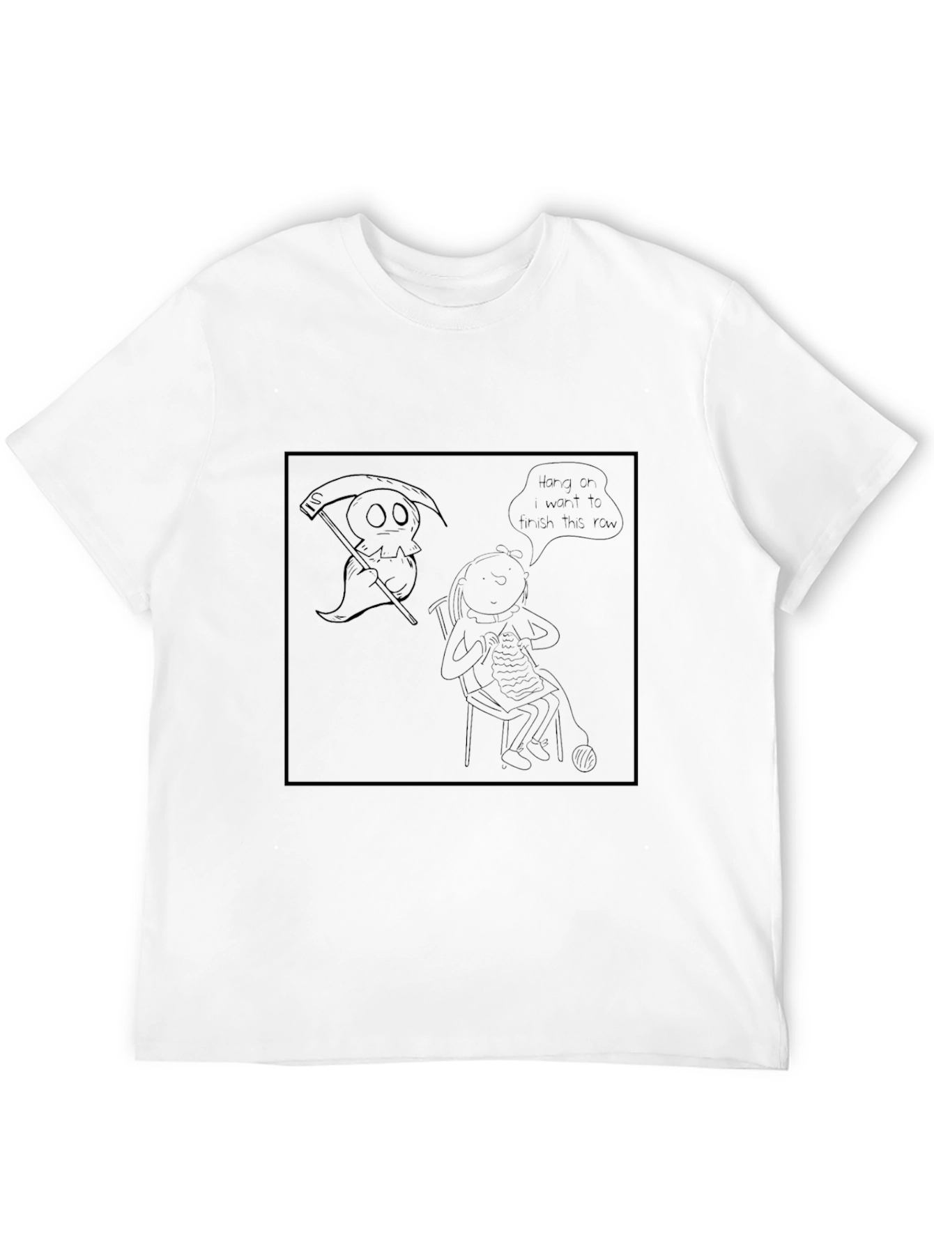 Grim Reaper Knitting T-Shirt - Hang On!