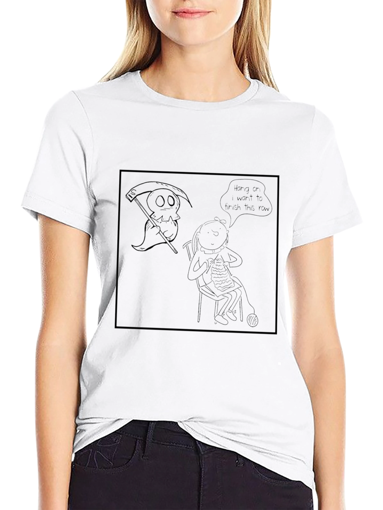 Grim Reaper Knitting T-Shirt - Hang On!
