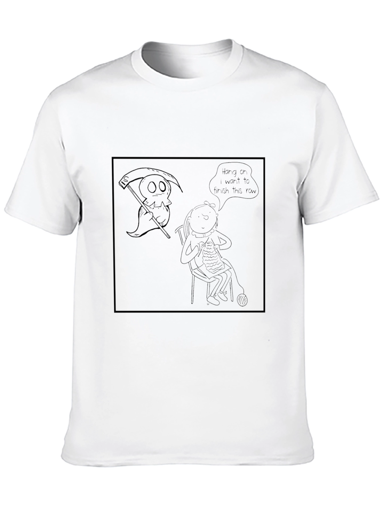 Grim Reaper Knitting T-Shirt - Hang On!
