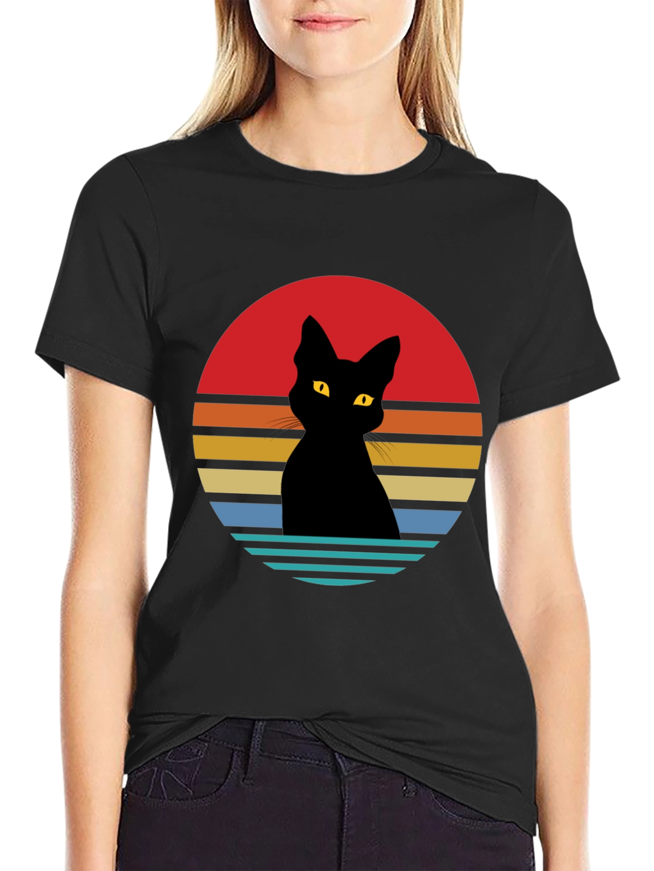 Retro Cat Silhouette Graphic Tee