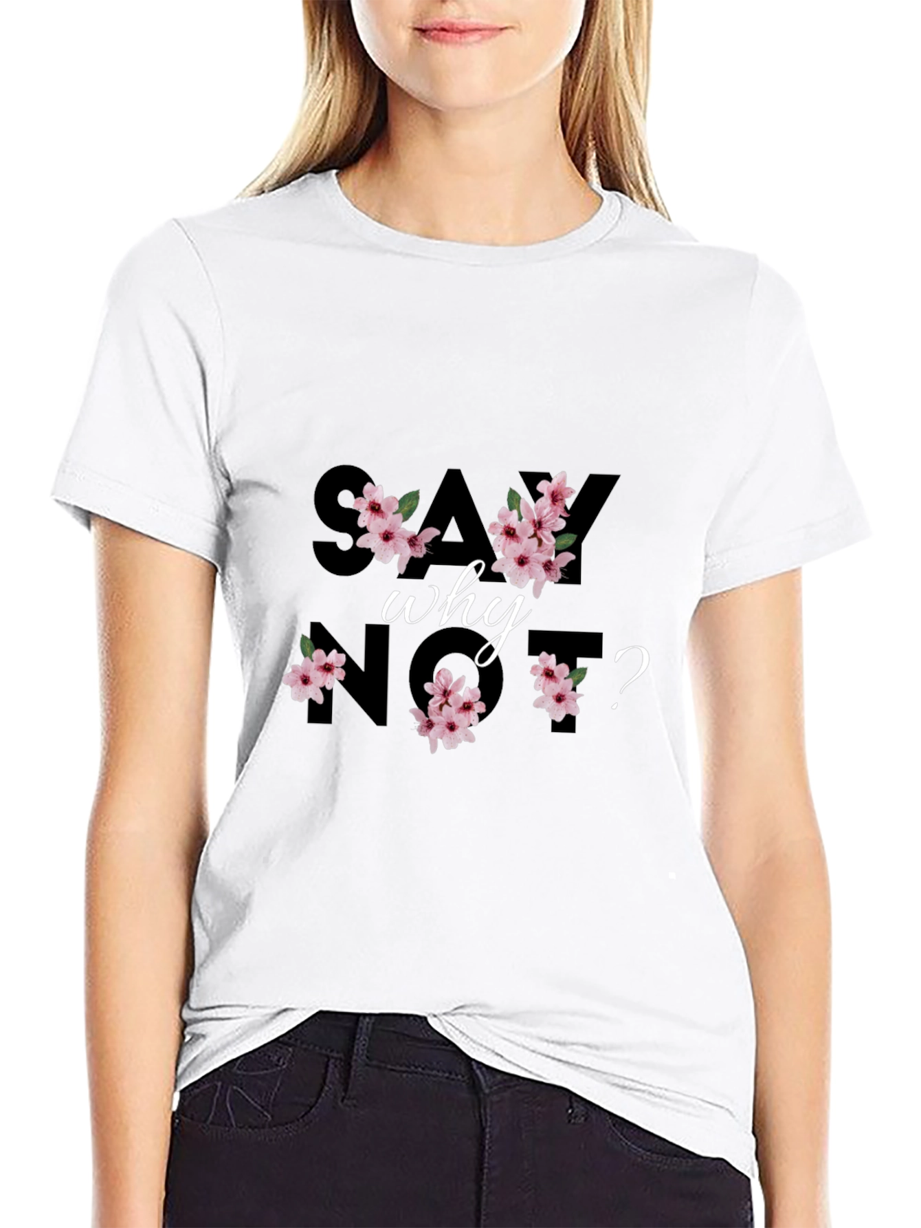 Say Why Not? Floral Black Graphic Tee