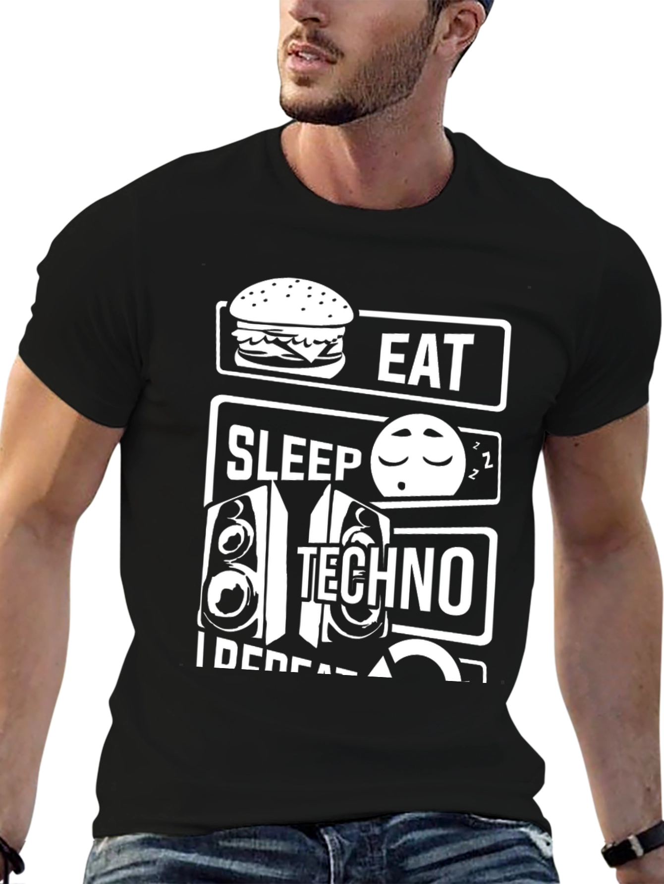 Eat Sleep Techno Repeat Black T-Shirt