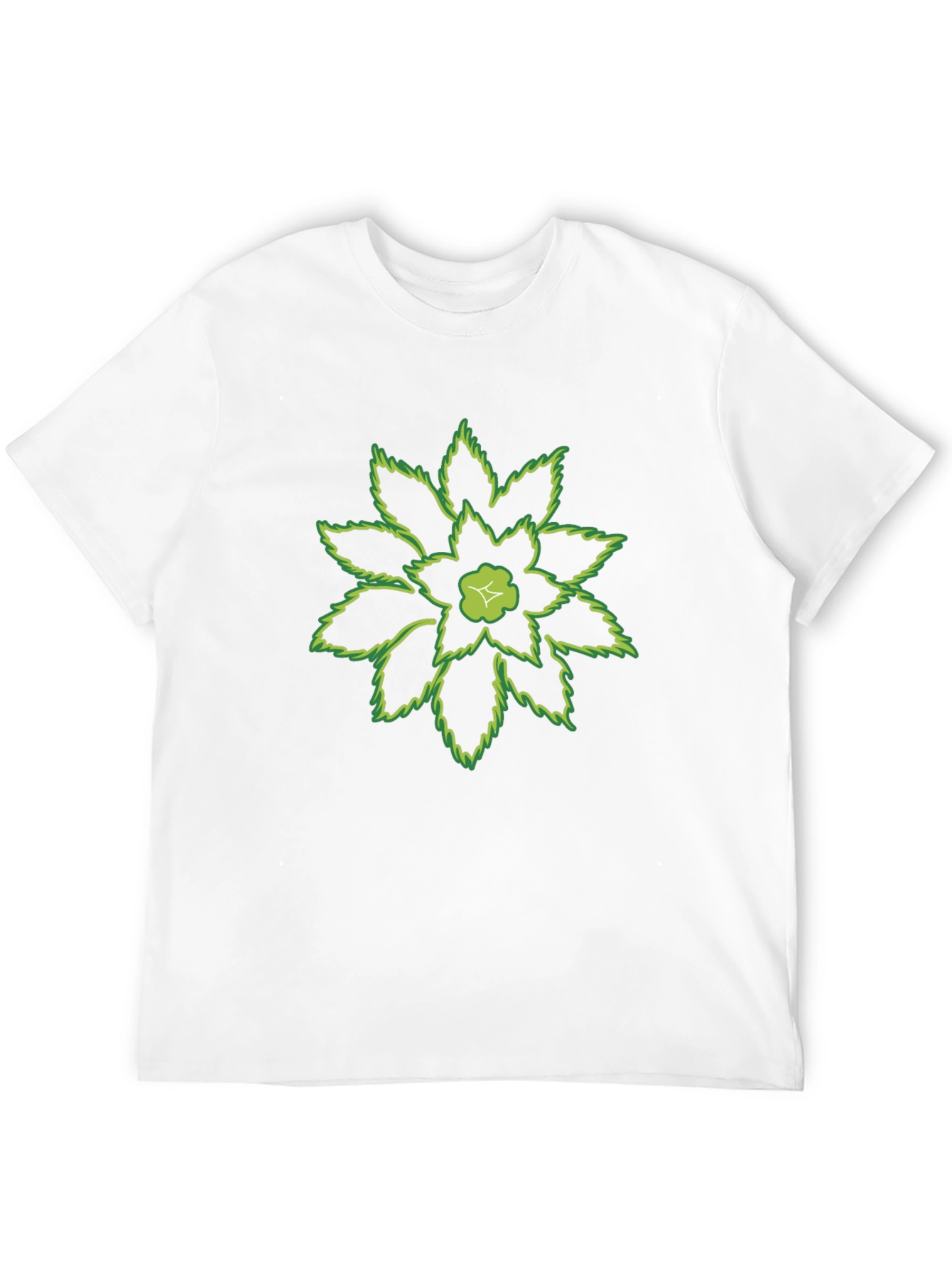 Green Floral Print Black T-Shirt
