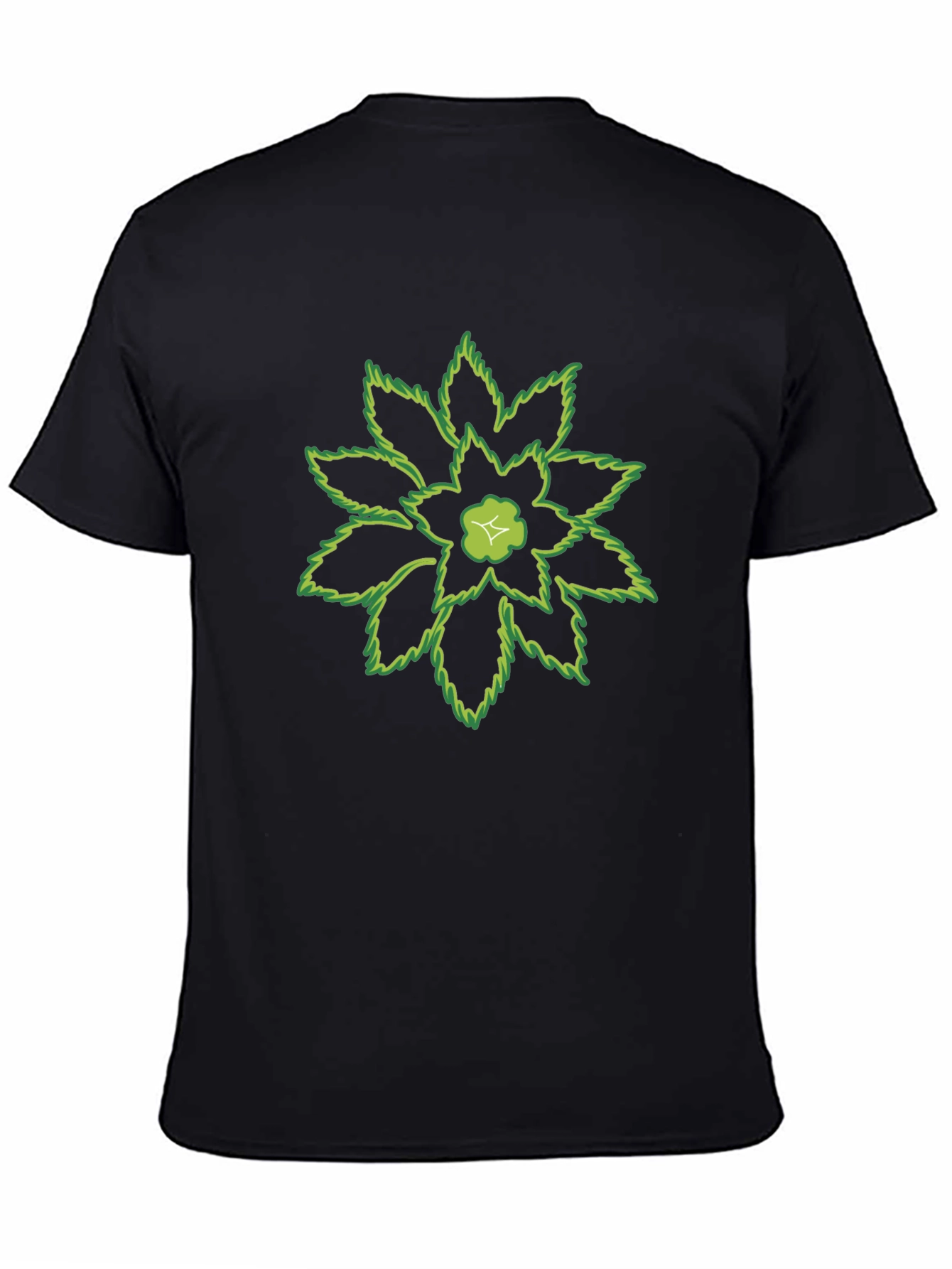 Green Floral Print Black T-Shirt