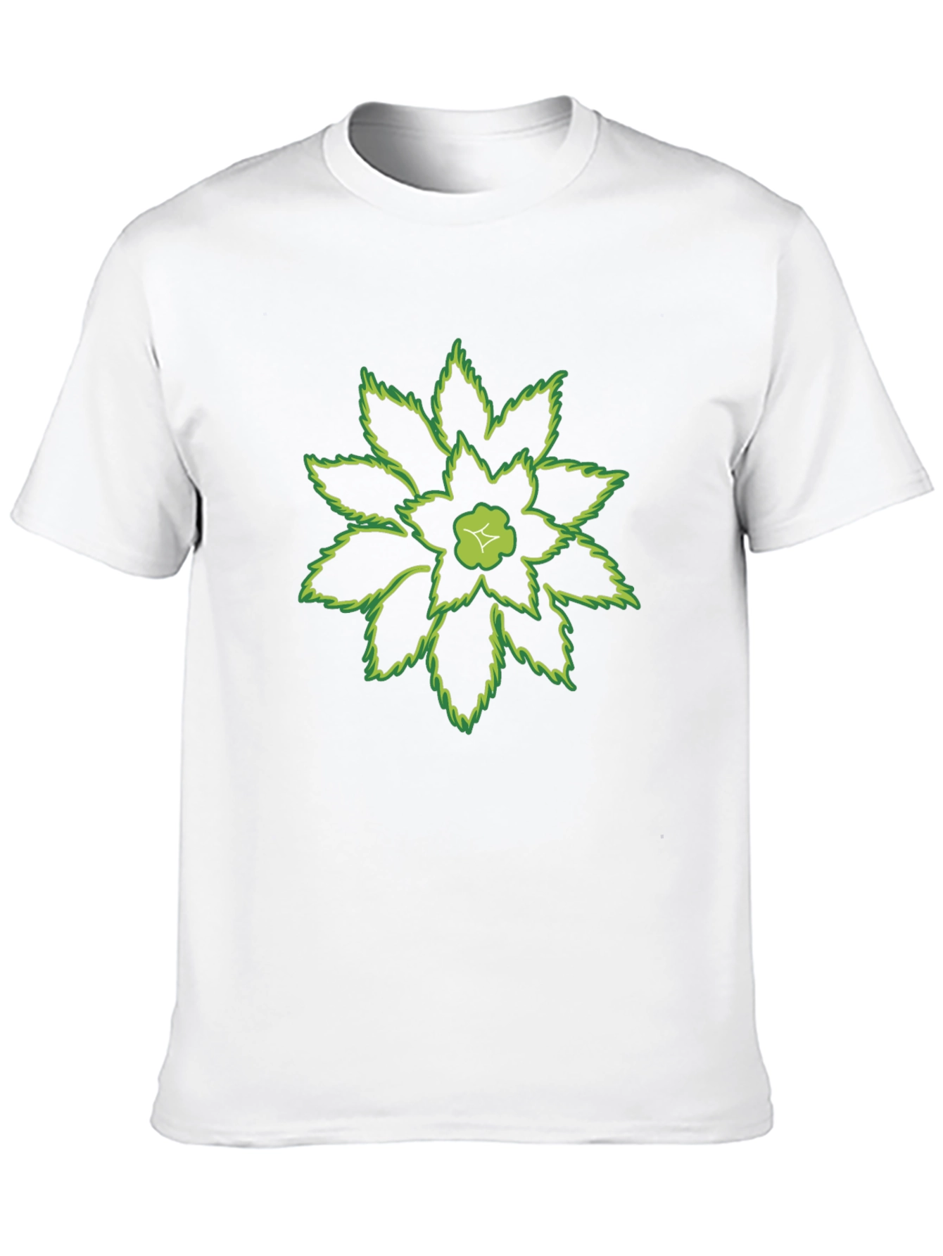 Green Floral Print Black T-Shirt