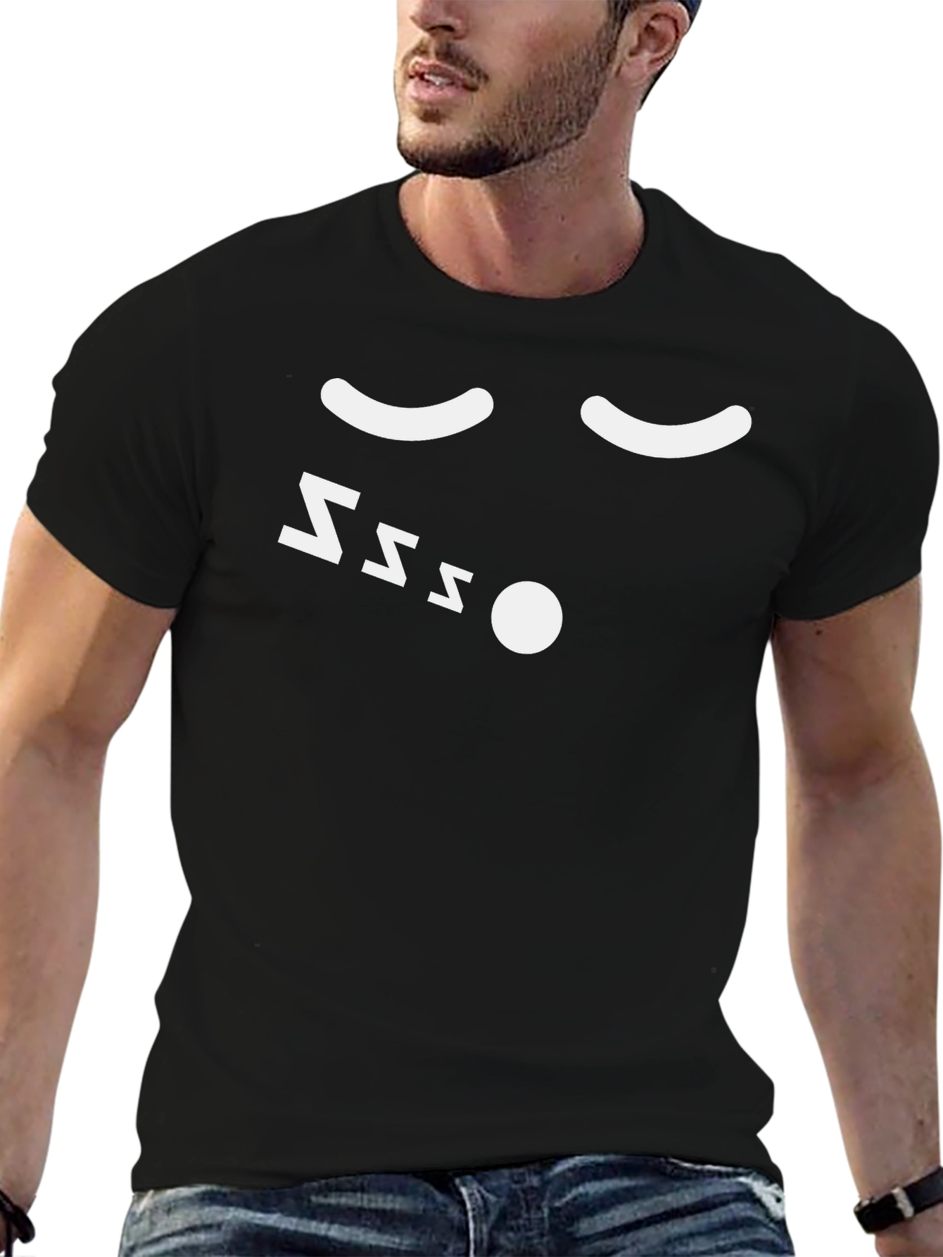 Mens Black Sleepy Face Graphic T-Shirt