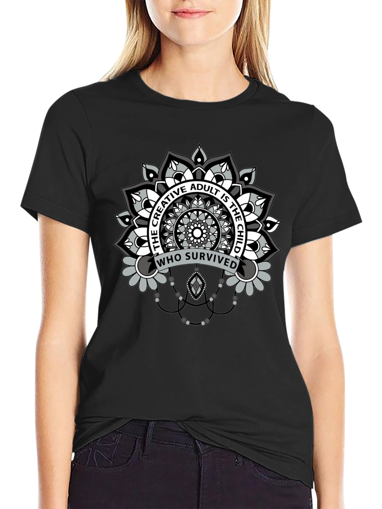 Creative Adult Mandala T-Shirt - Unisex Black Tee
