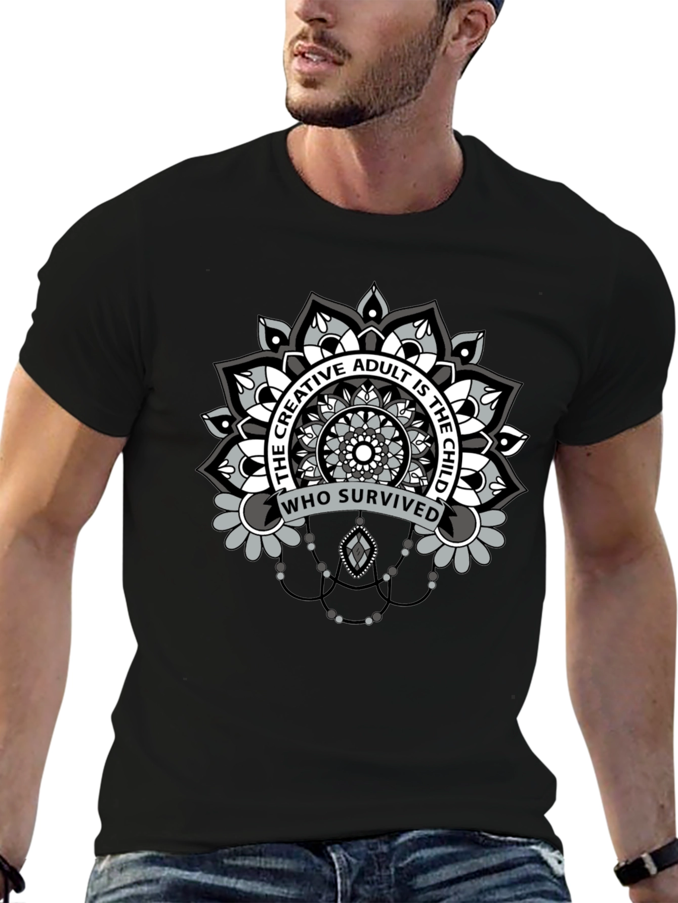 Creative Adult Mandala T-Shirt - Unisex Black Tee