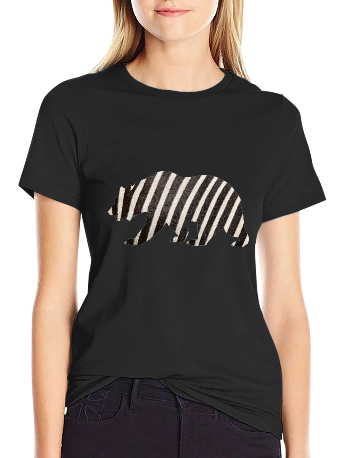 Zebra Striped Bear Graphic Tee - Mens Black T-Shirt