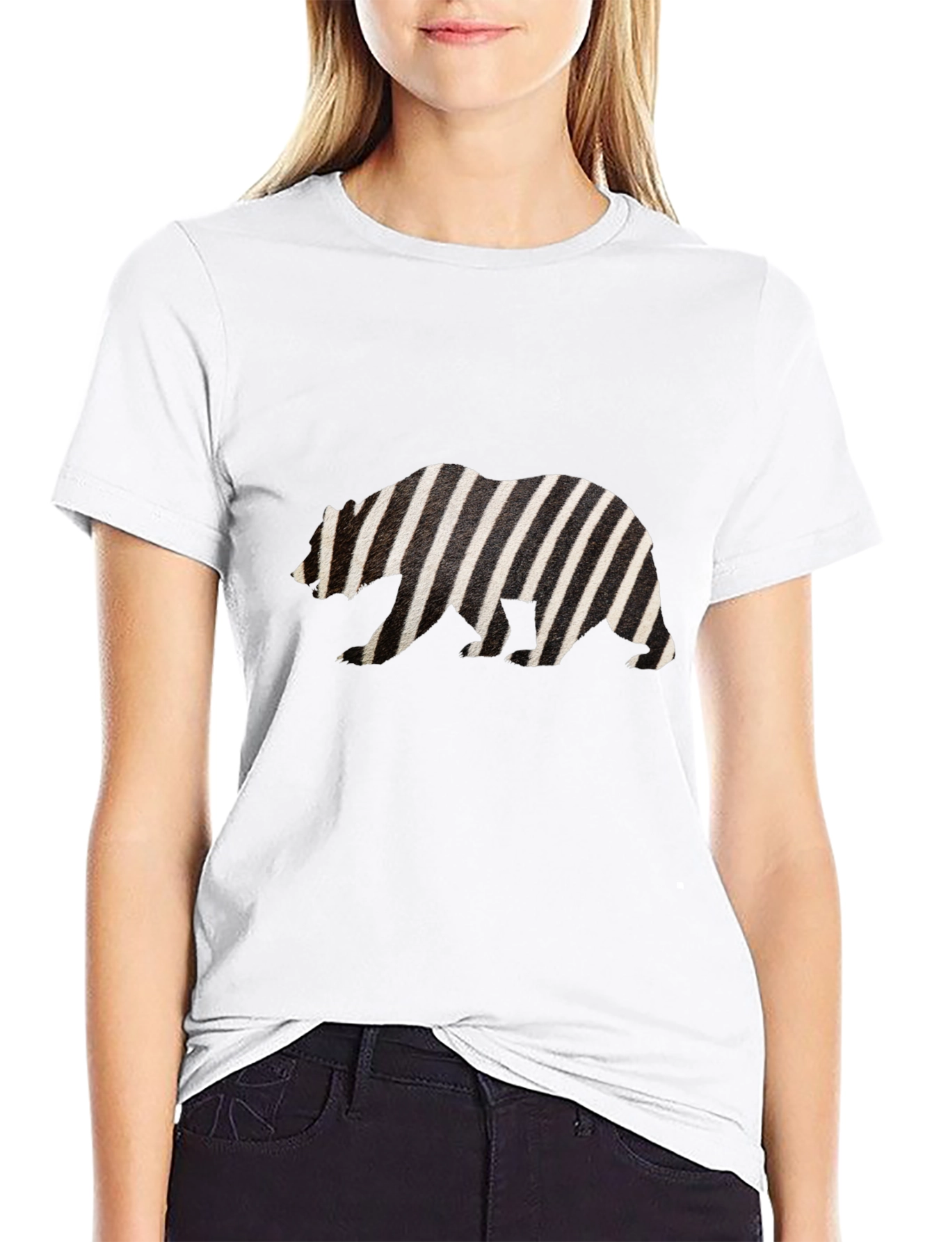 Zebra Striped Bear Graphic Tee - Mens Black T-Shirt