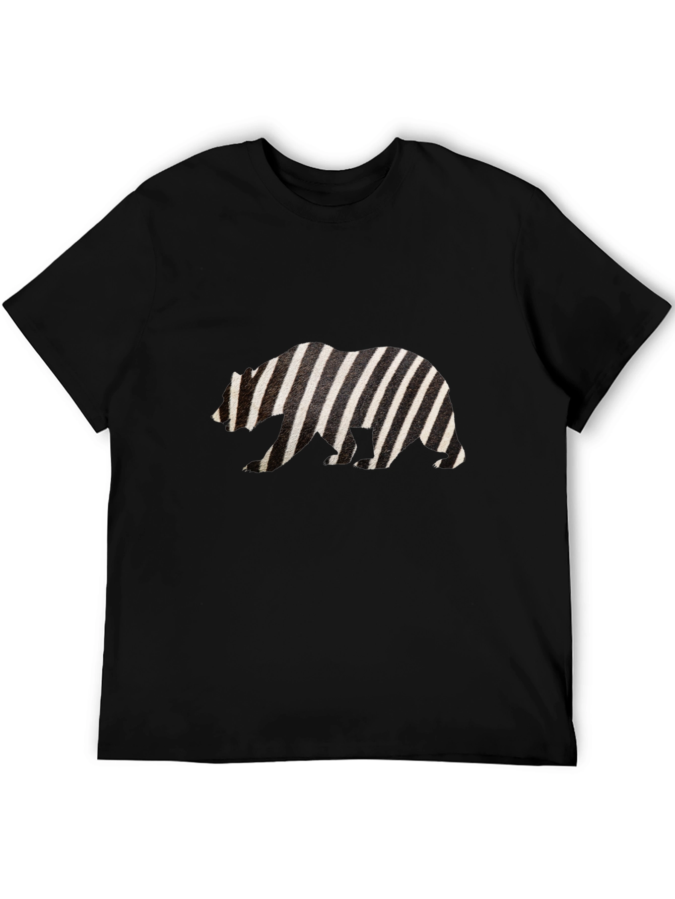Zebra Striped Bear Graphic Tee - Mens Black T-Shirt