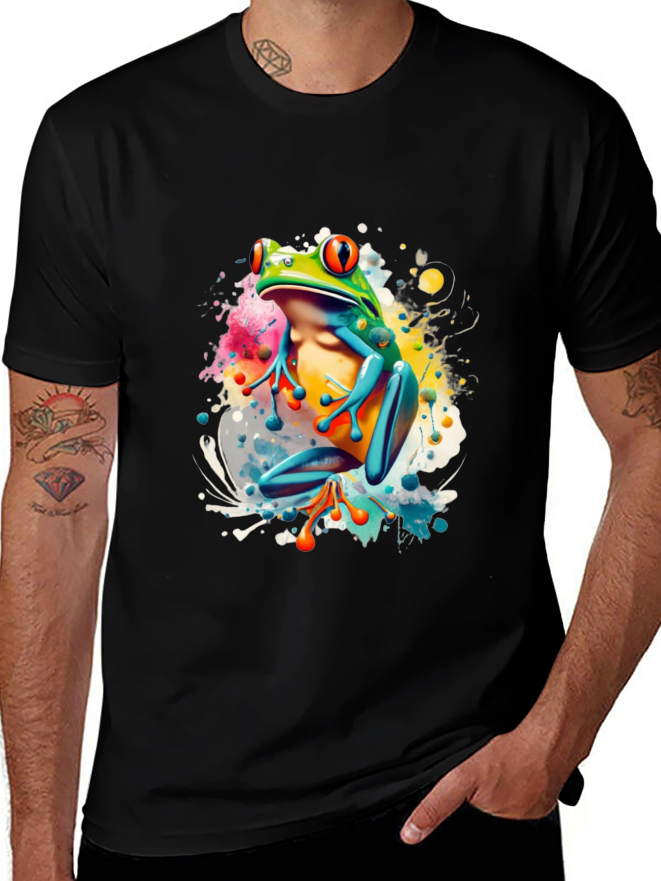 Vibrant Frog Graphic Tee - Mens Black T-Shirt