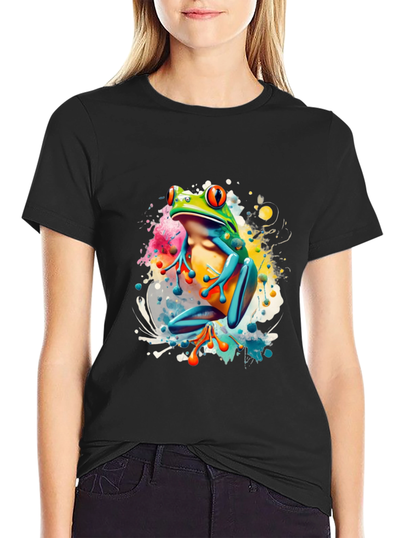 Vibrant Frog Graphic Tee - Mens Black T-Shirt