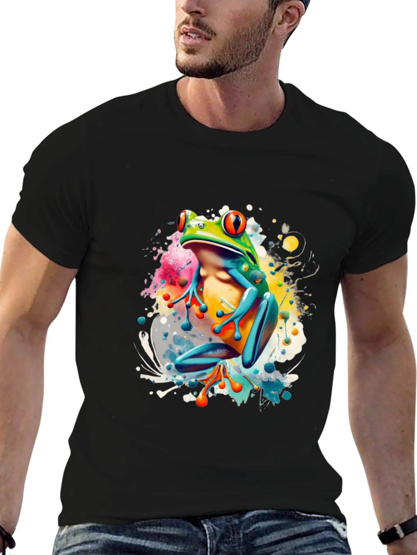 Vibrant Frog Graphic Tee - Mens Black T-Shirt