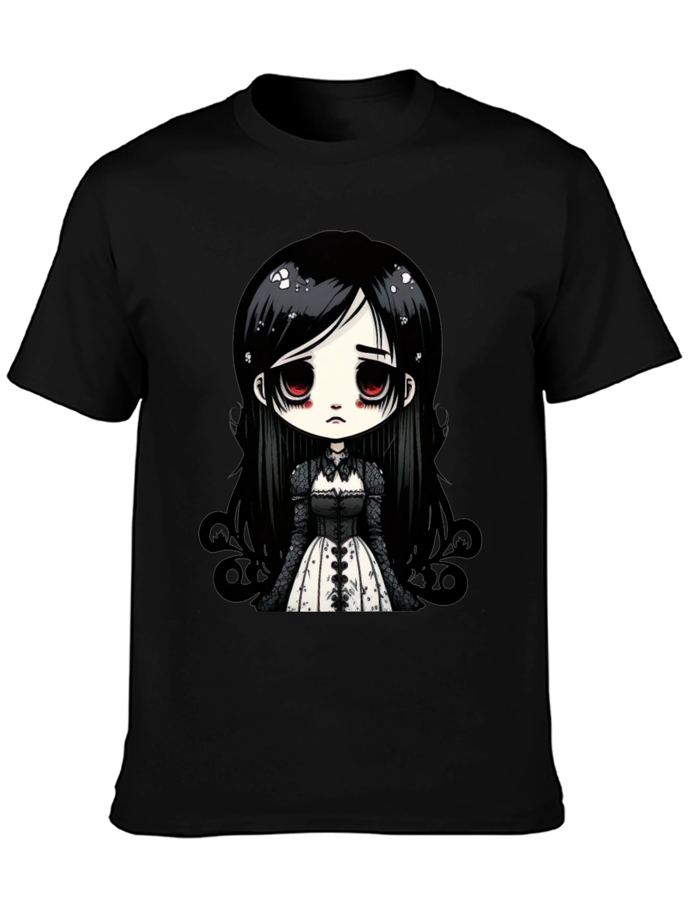Gothic Doll T-Shirt - Emo Anime Style Black Tee