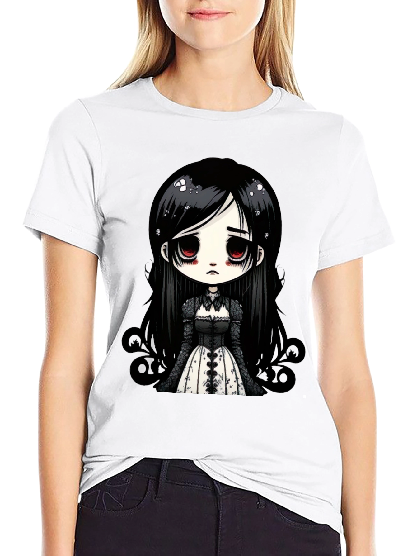 Gothic Doll T-Shirt - Emo Anime Style Black Tee