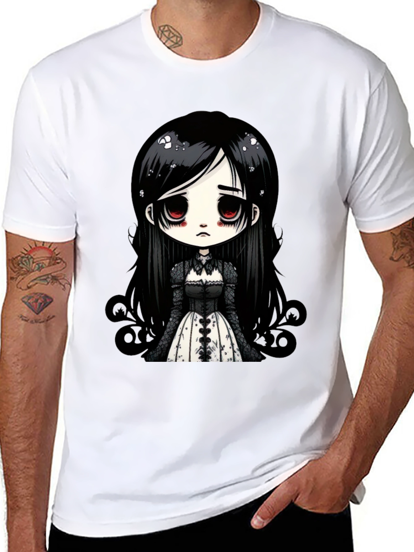 Gothic Doll T-Shirt - Emo Anime Style Black Tee