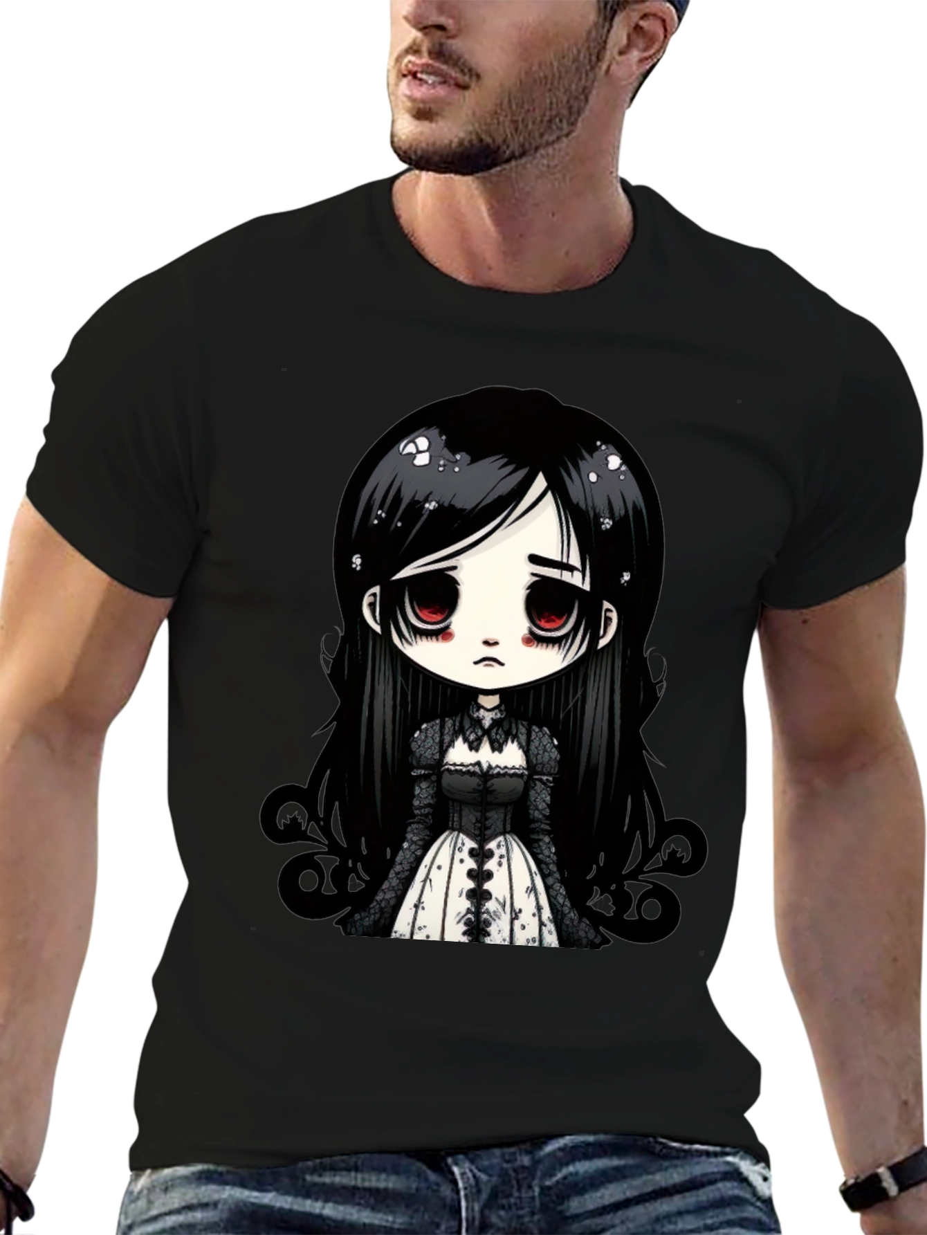 Gothic Doll T-Shirt - Emo Anime Style Black Tee