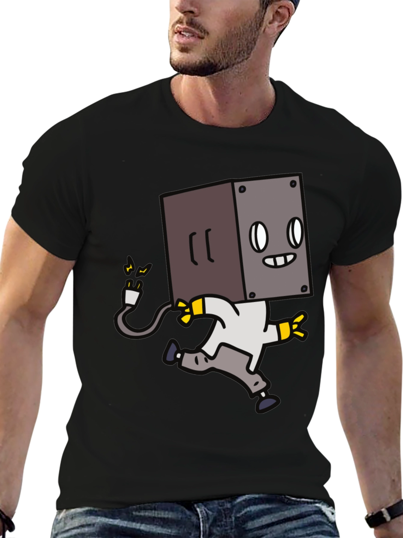 Robot Box Head Black T-Shirt - Fun Graphic Tee