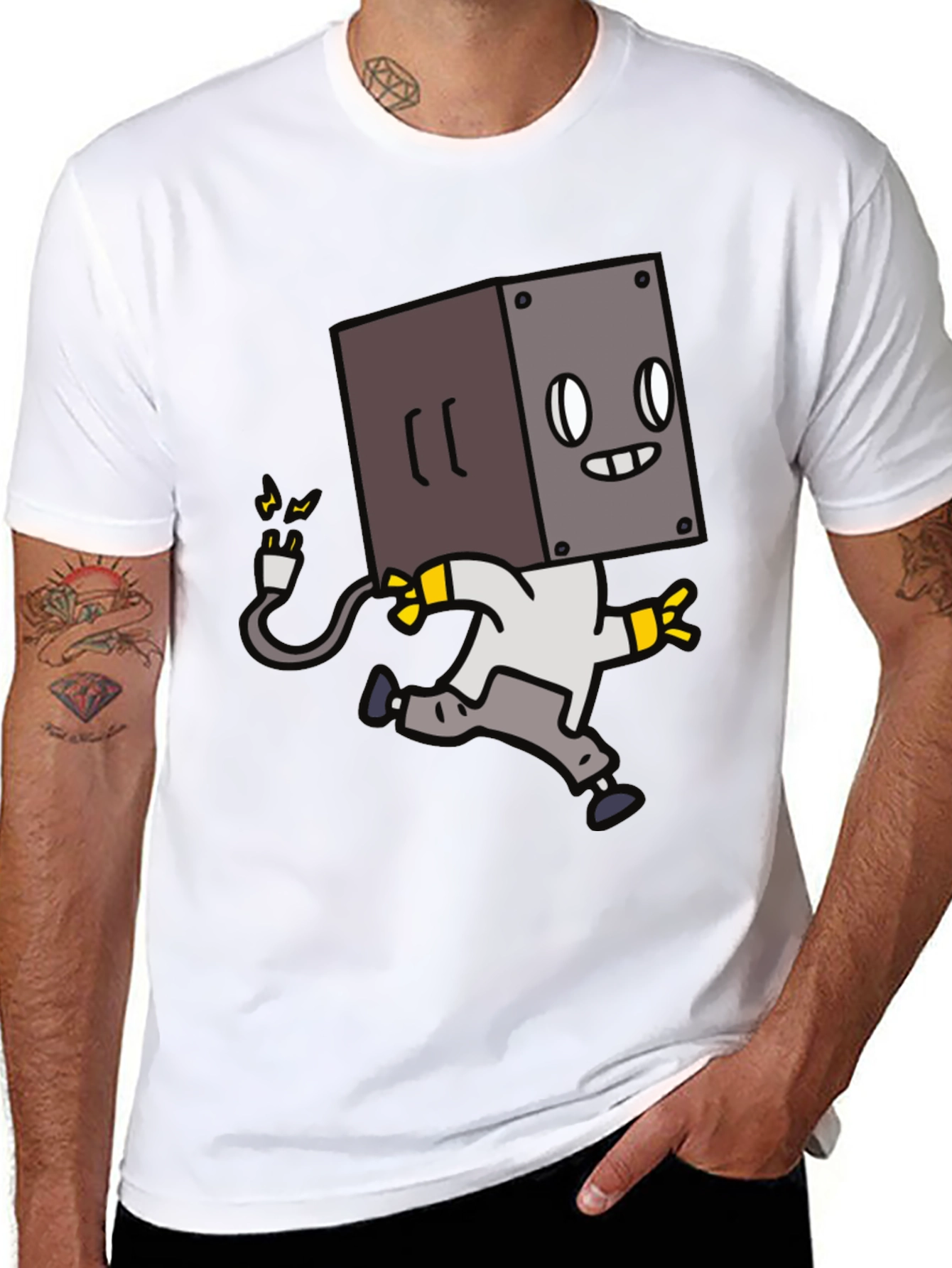 Robot Box Head Black T-Shirt - Fun Graphic Tee