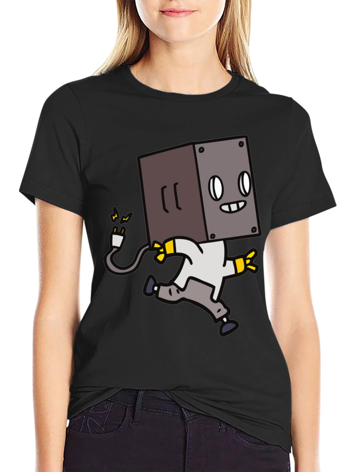 Robot Box Head Black T-Shirt - Fun Graphic Tee