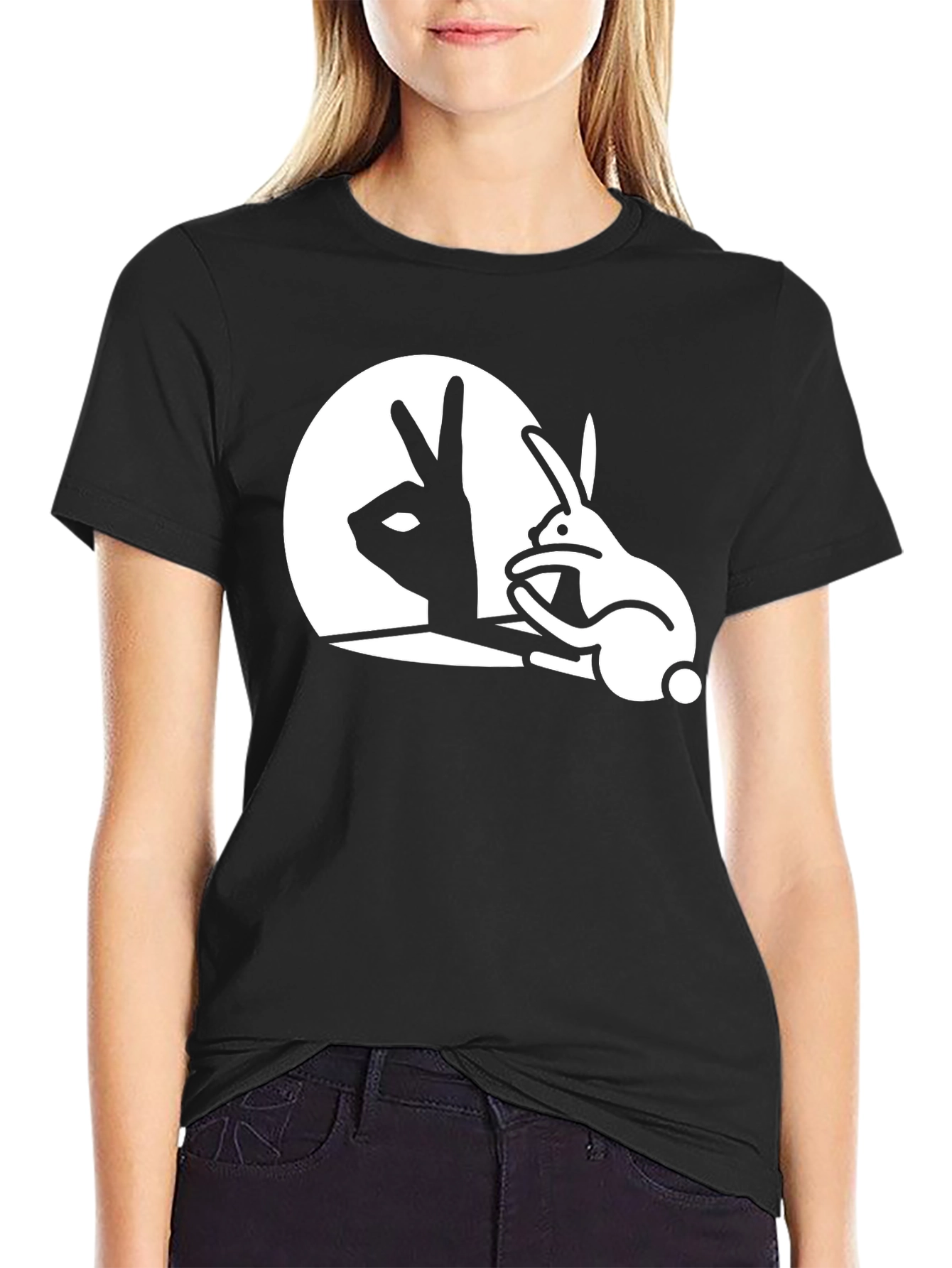 Shadow Bunny Graphic T-Shirt - Black