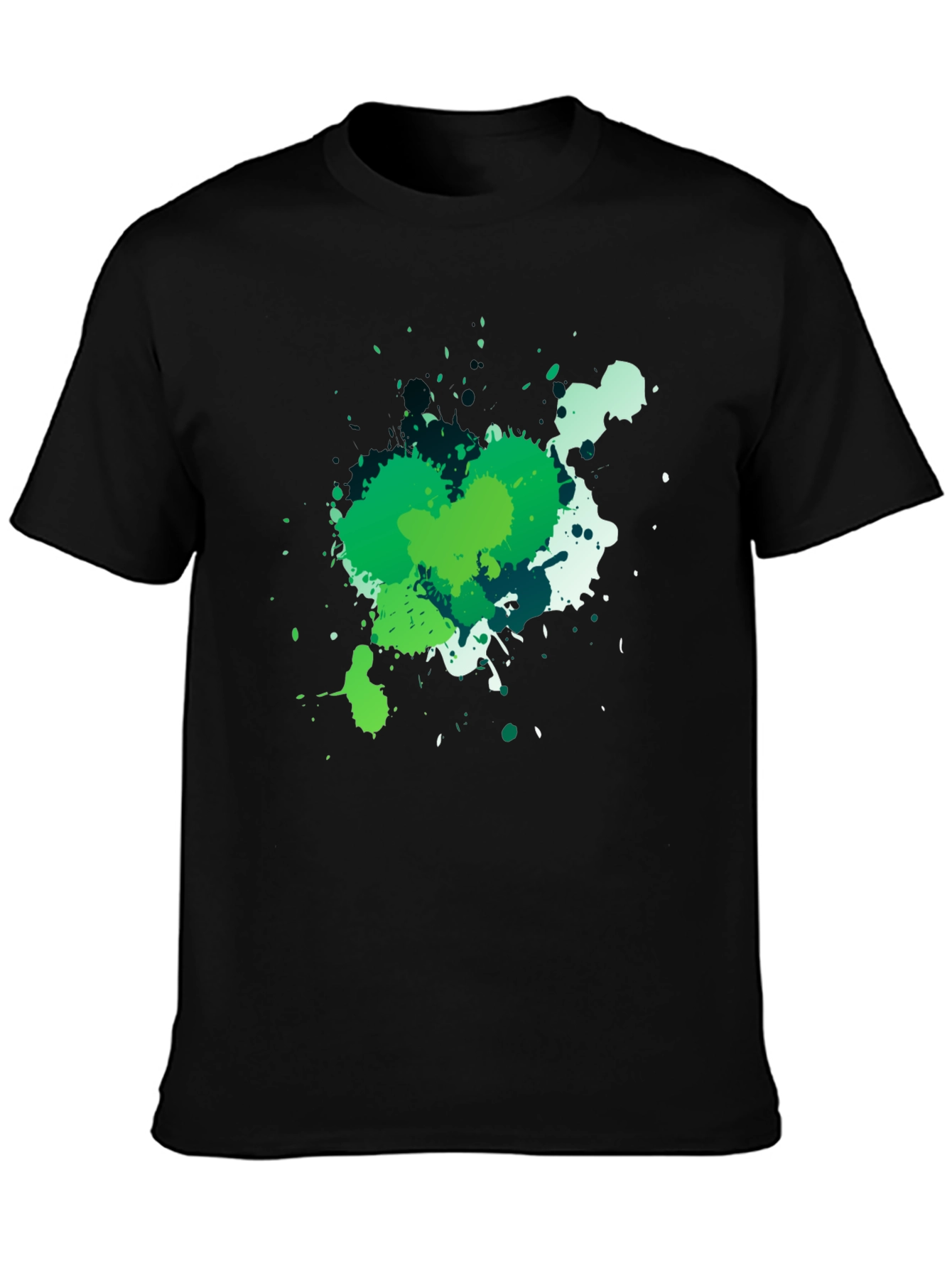 Abstract Green Splatter Graphic Black T-Shirt