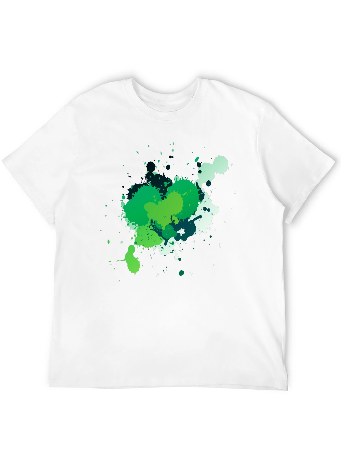 Abstract Green Splatter Graphic Black T-Shirt