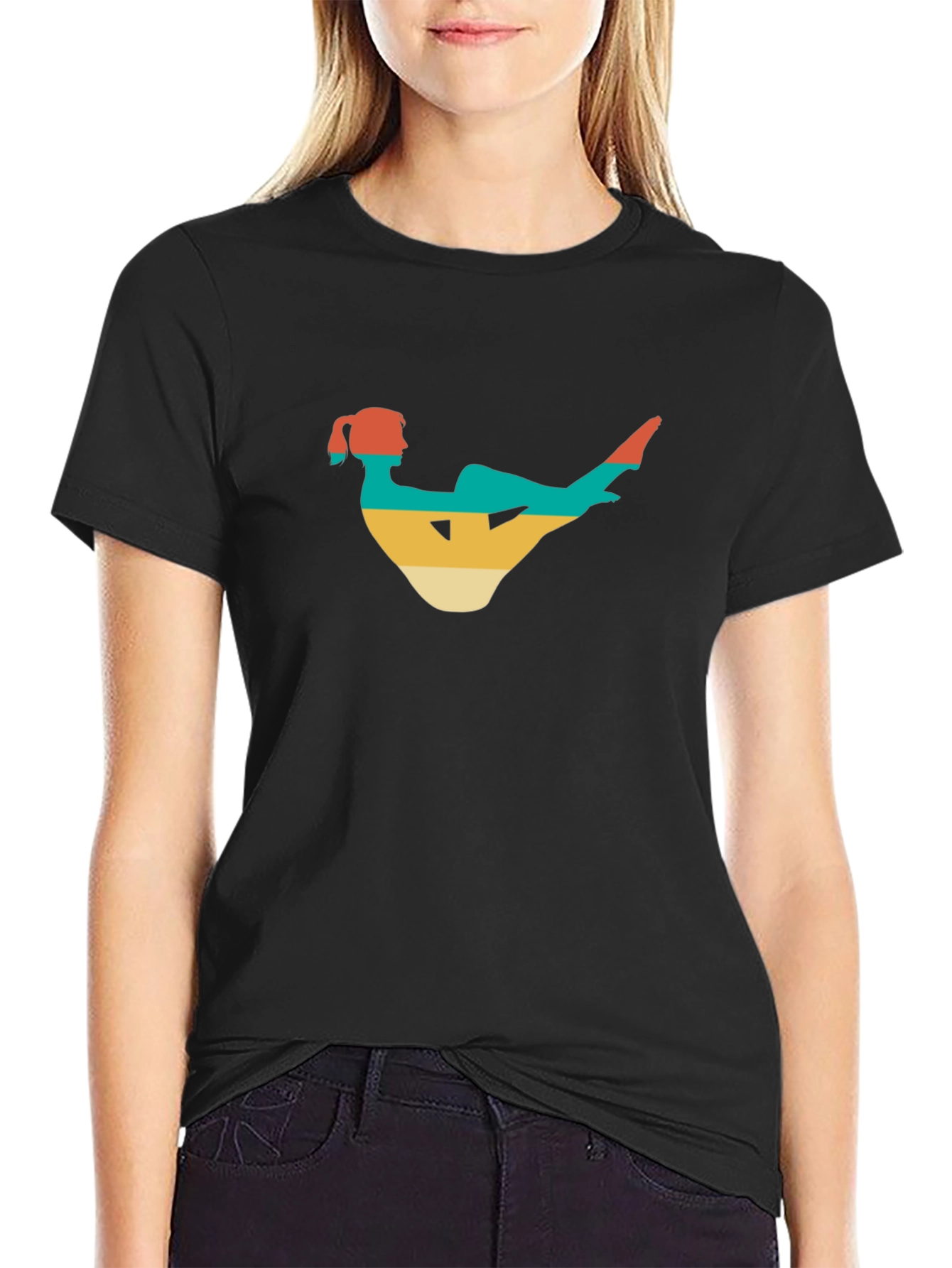 Retro Yoga Pose Black T-Shirt
