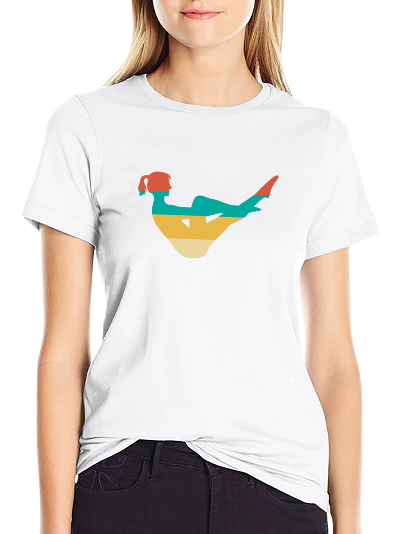 Retro Yoga Pose Black T-Shirt