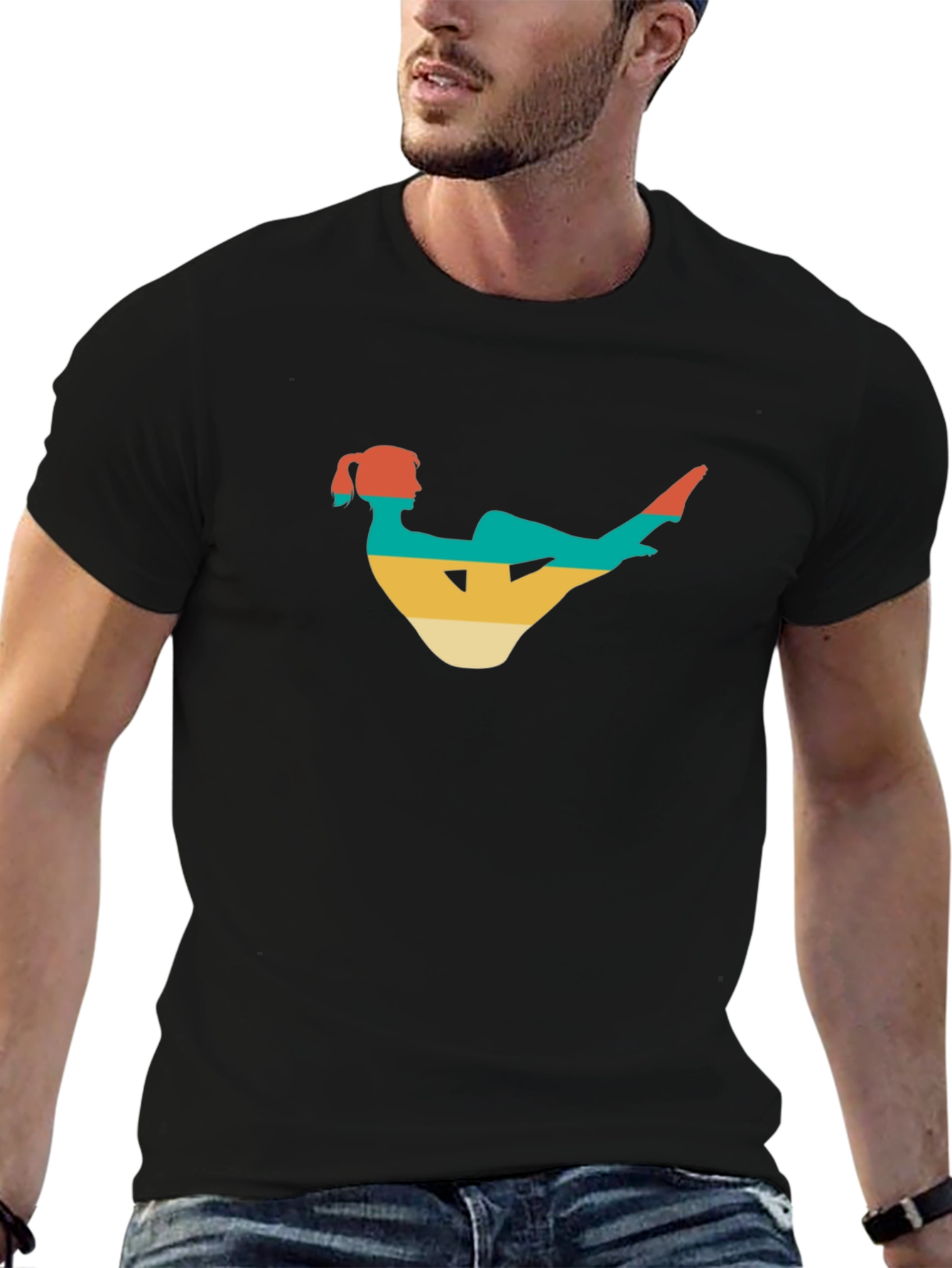 Retro Yoga Pose Black T-Shirt