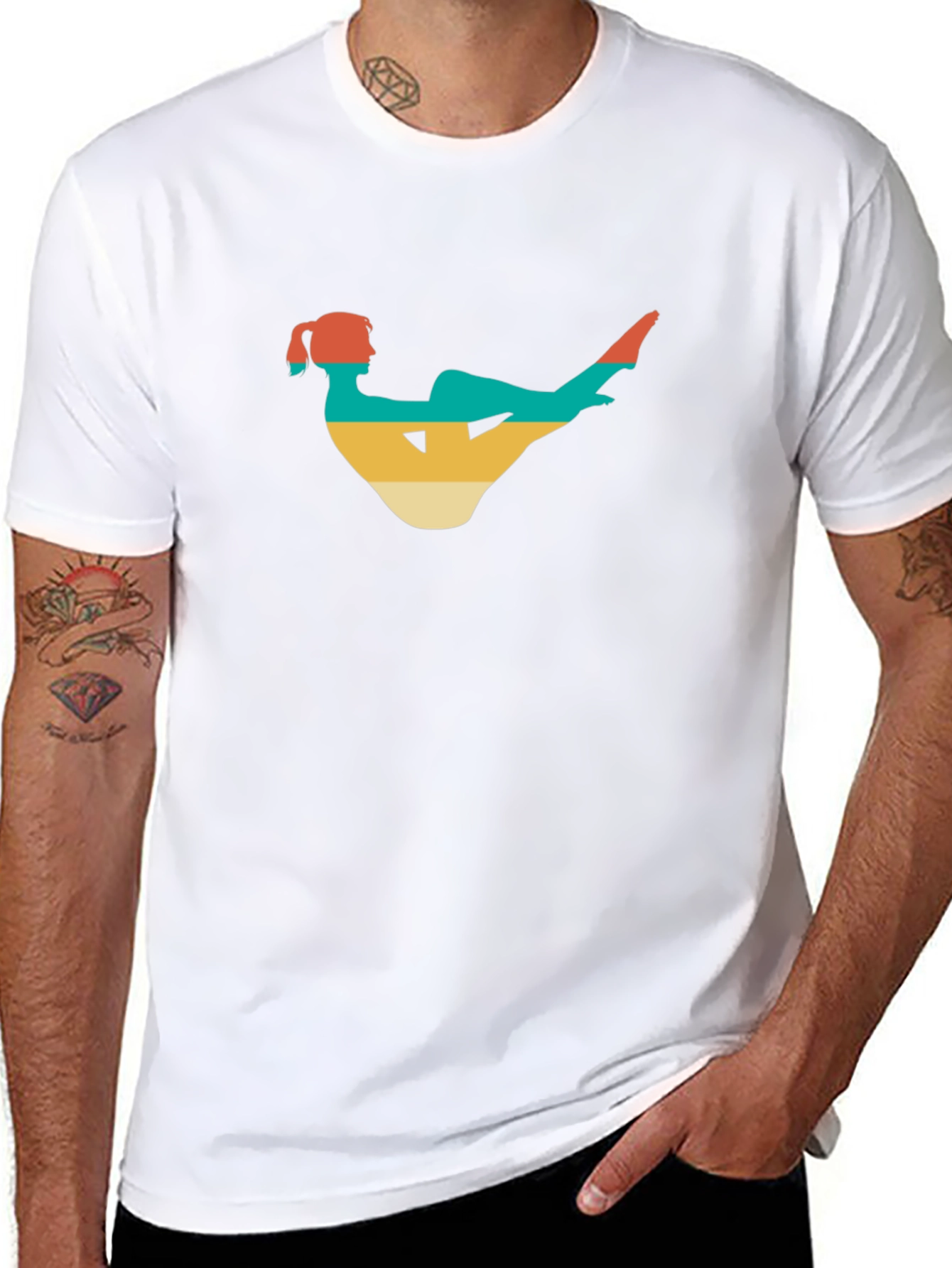 Retro Yoga Pose Black T-Shirt