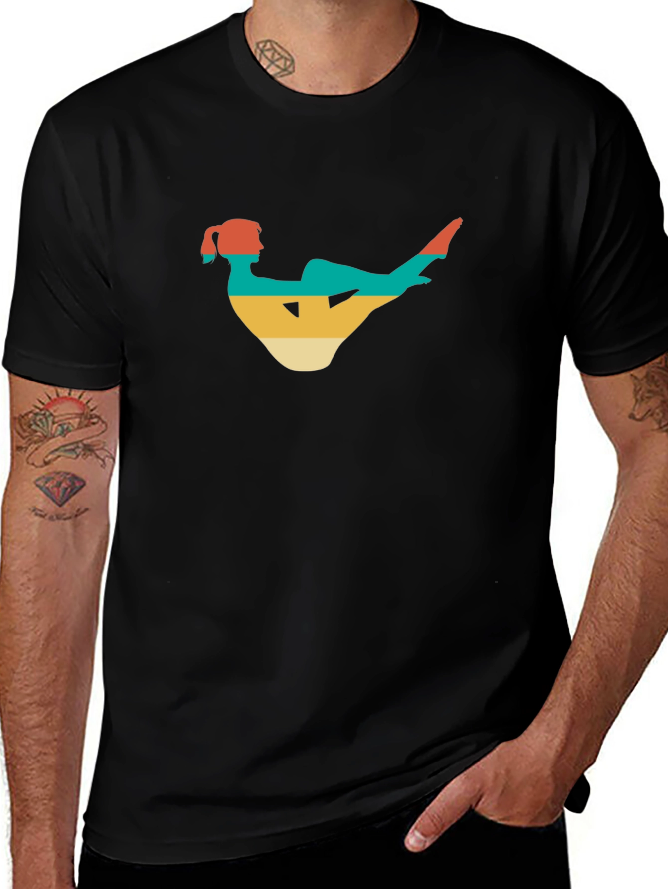 Retro Yoga Pose Black T-Shirt