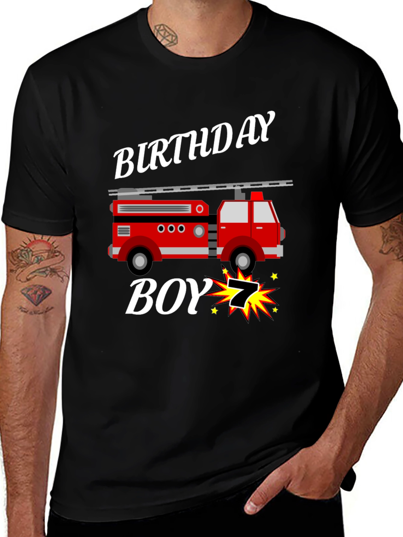 Firetruck Birthday Boy T-Shirt - 7 Years Old