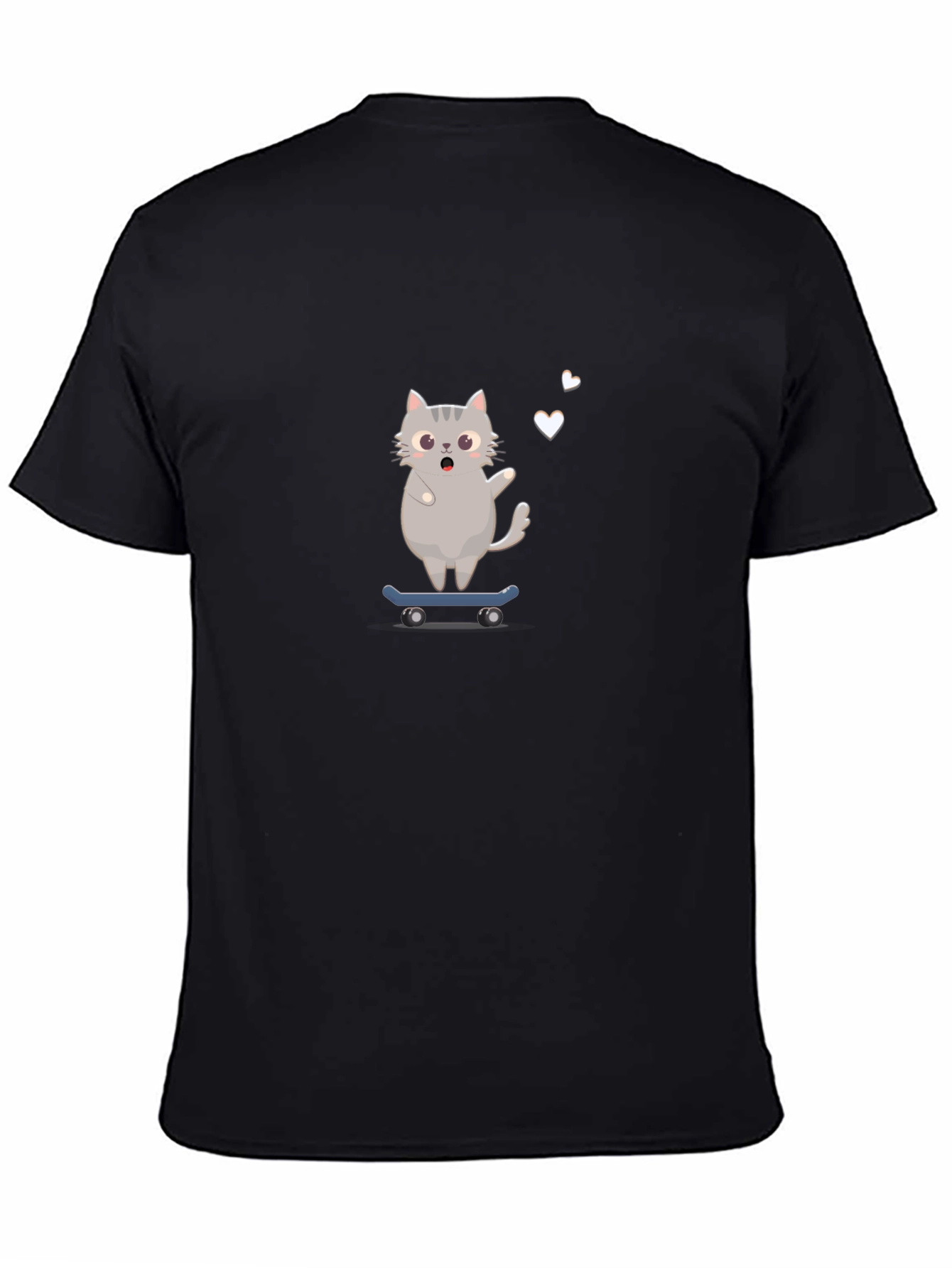 Skateboarding Cat Graphic Tee - Black T-Shirt