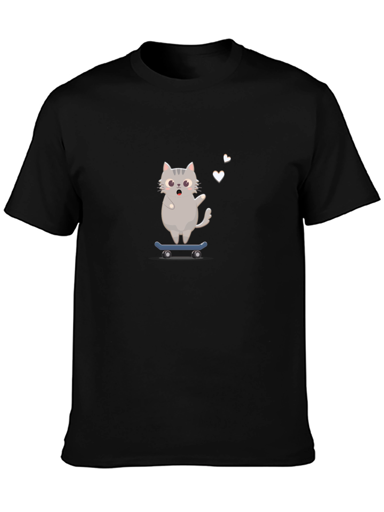 Skateboarding Cat Graphic Tee - Black T-Shirt