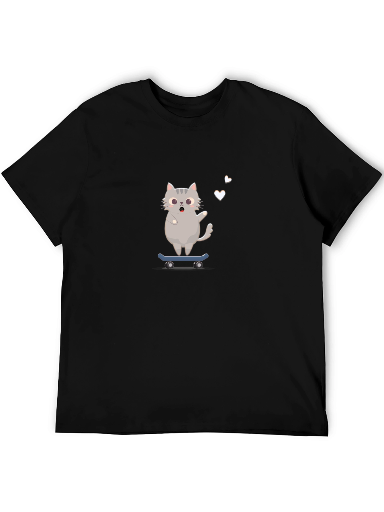 Skateboarding Cat Graphic Tee - Black T-Shirt