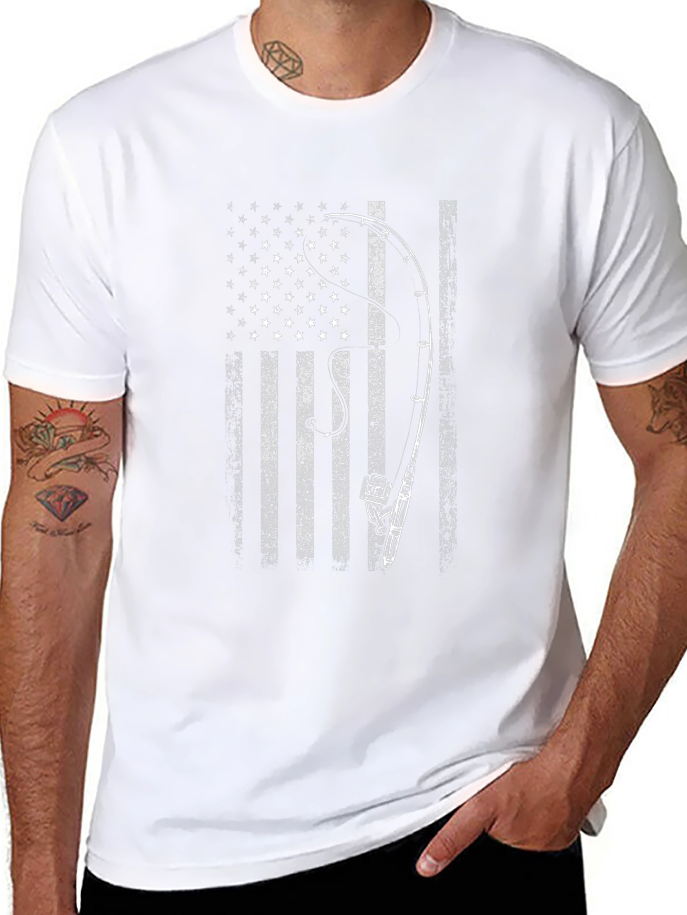 American Flag Fishing Rod T-Shirt - Patriotic Angler Tee