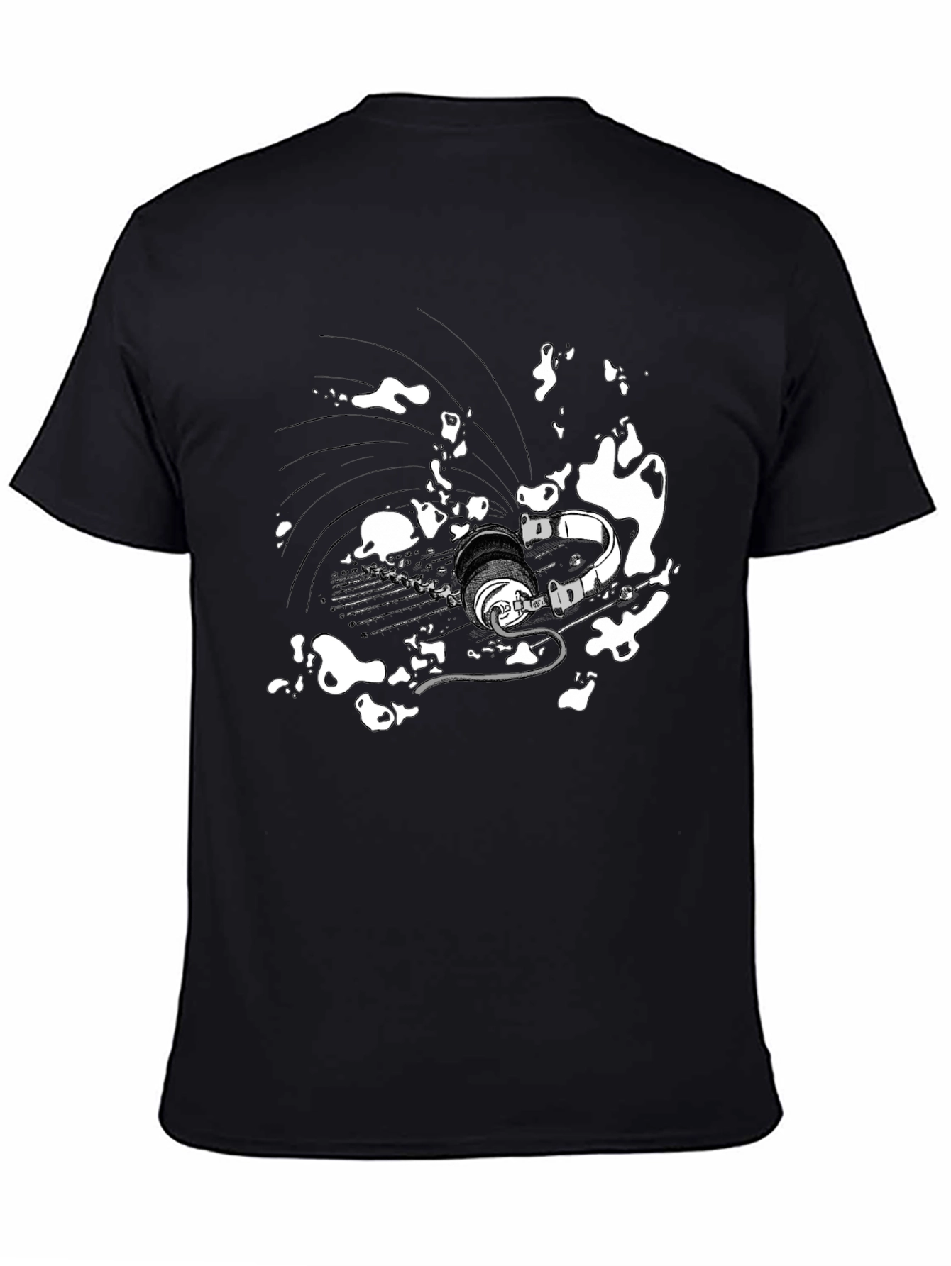Abstract Headphones Graphic Tee - Black Cotton Blend