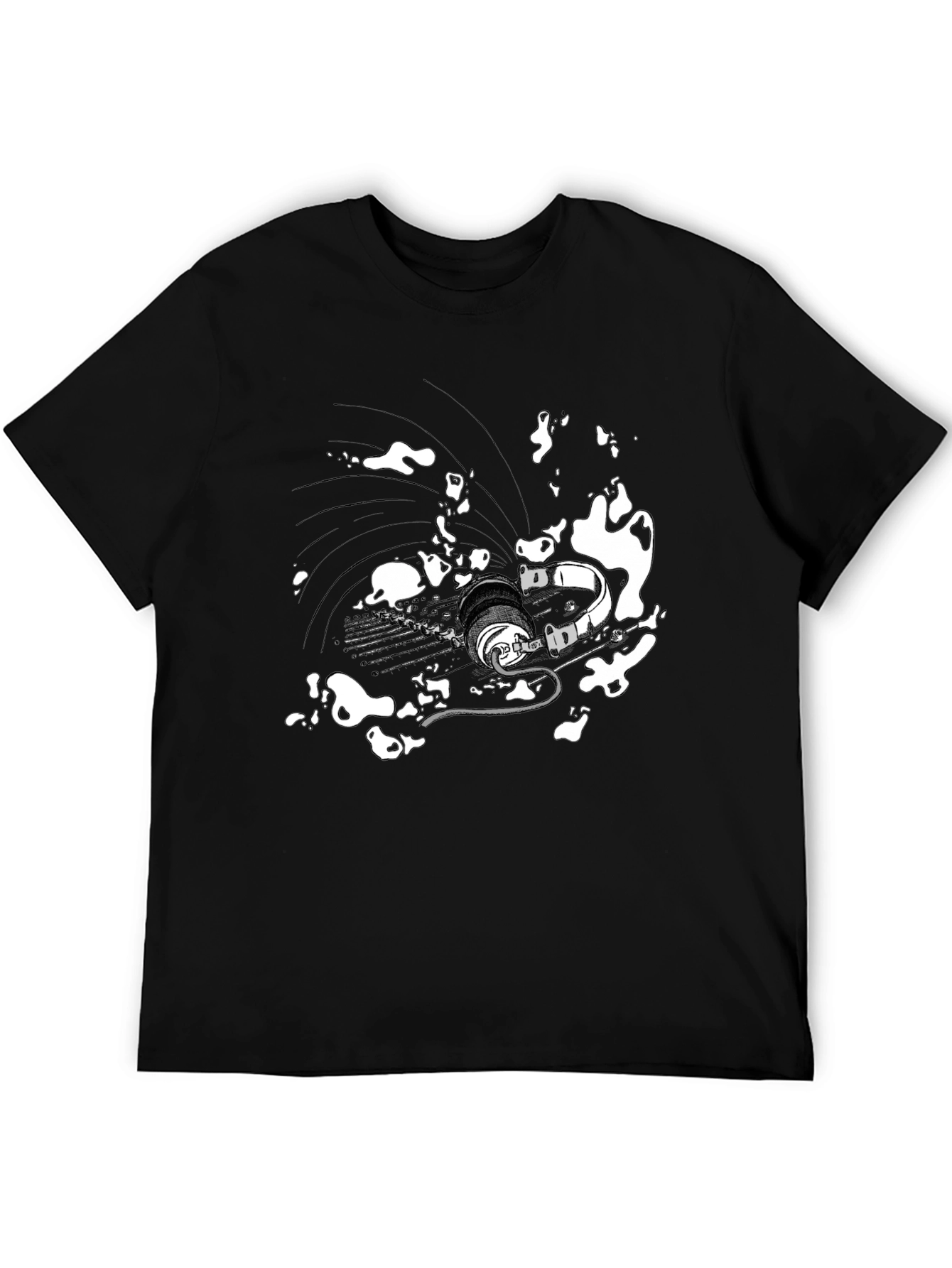 Abstract Headphones Graphic Tee - Black Cotton Blend