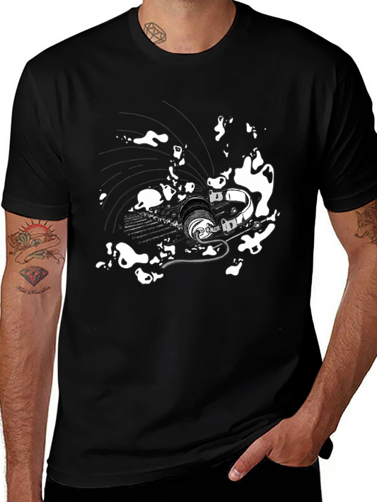 Abstract Headphones Graphic Tee - Black Cotton Blend