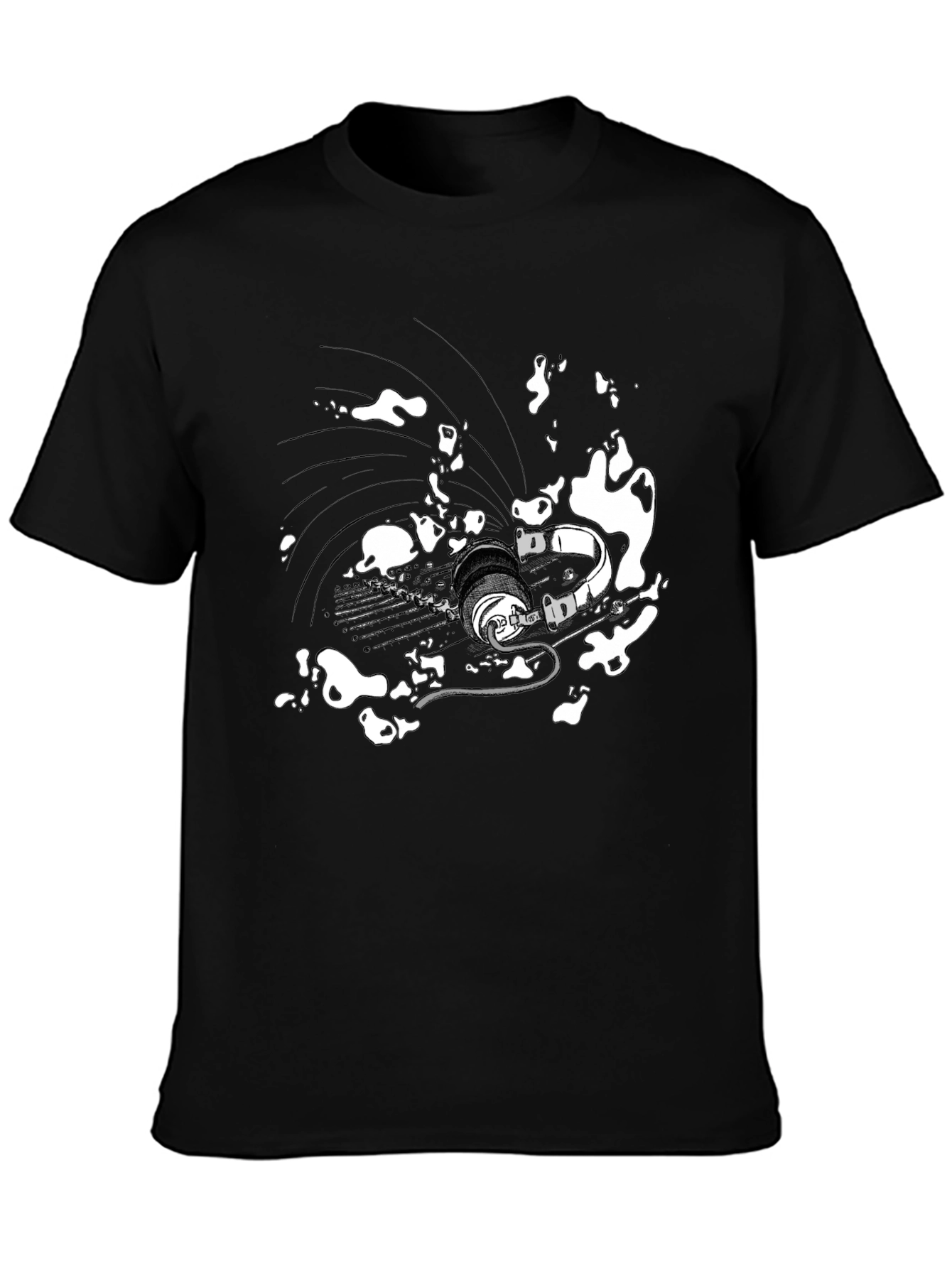 Abstract Headphones Graphic Tee - Black Cotton Blend