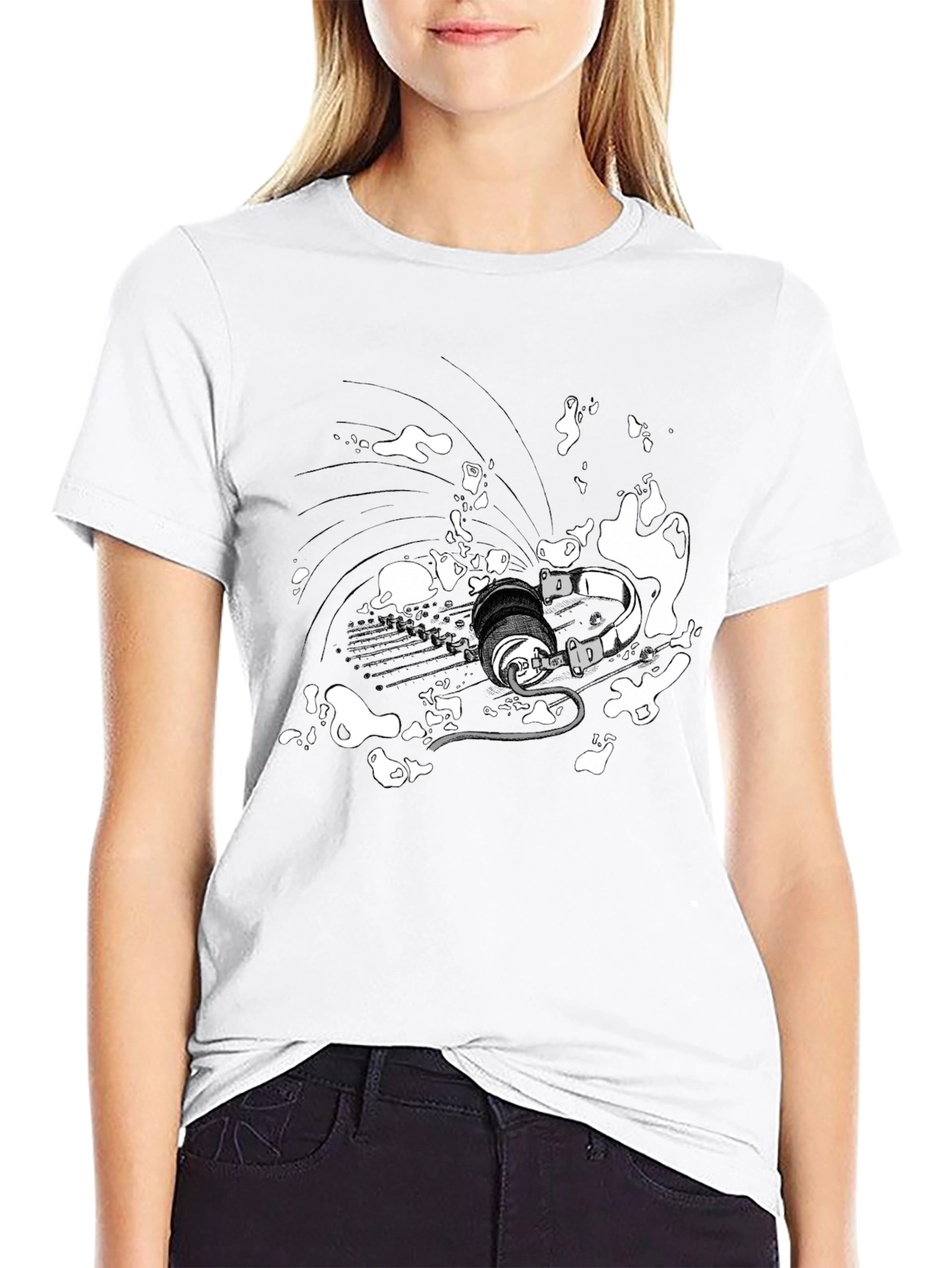 Abstract Headphones Graphic Tee - Black Cotton Blend