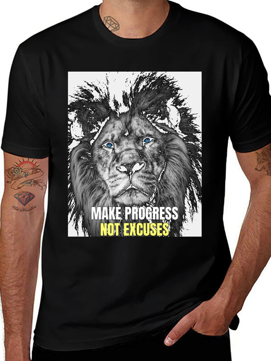 Lion Graphic Print Tee - Progress Over Excuses
