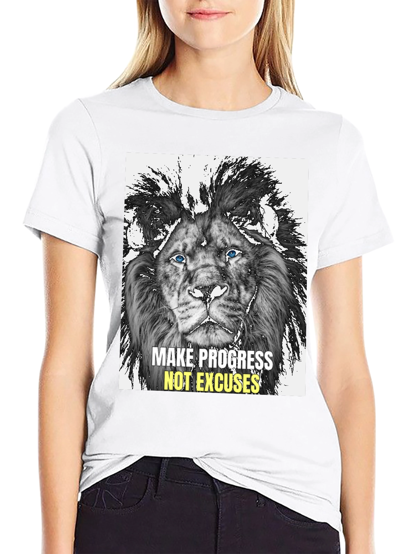 Lion Graphic Print Tee - Progress Over Excuses