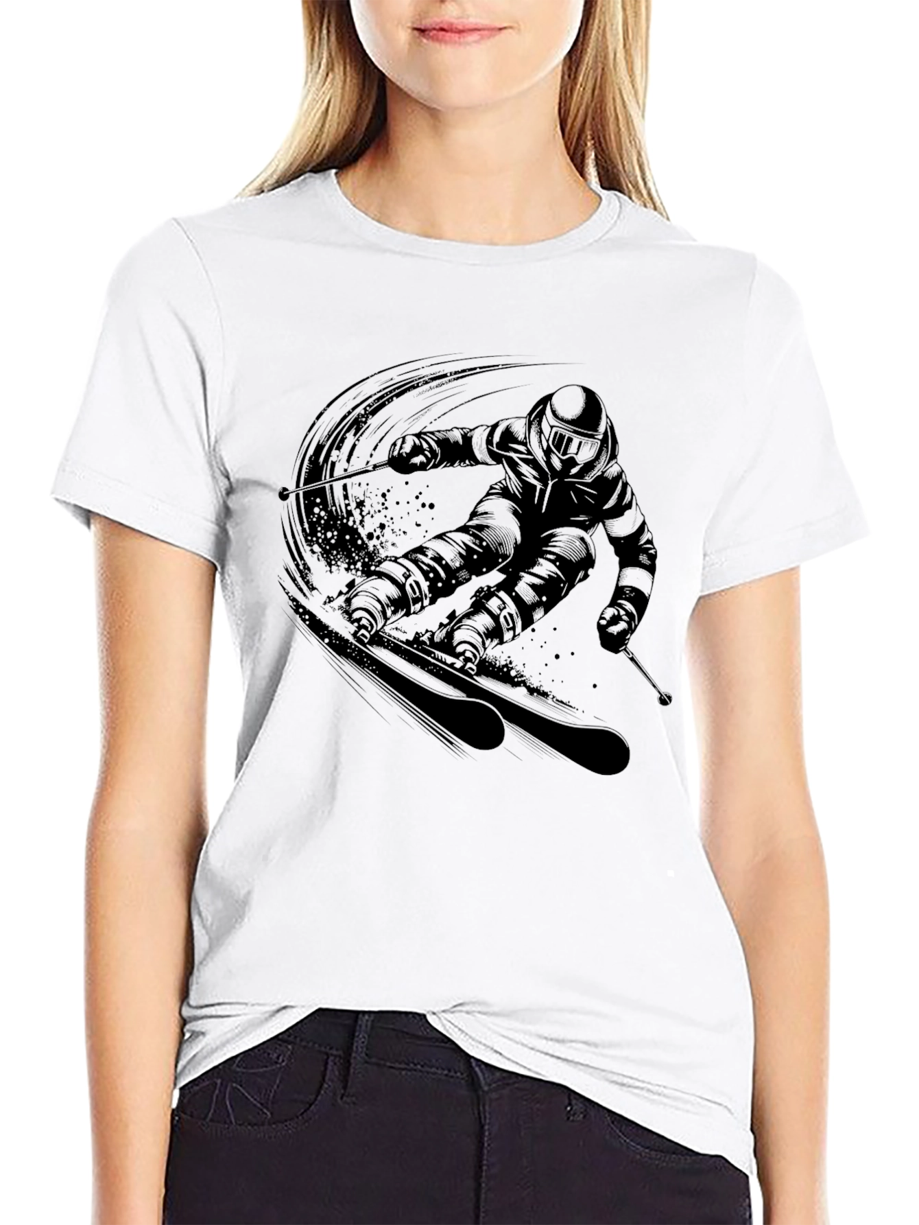 Mens Black Skiing Graphic Tee