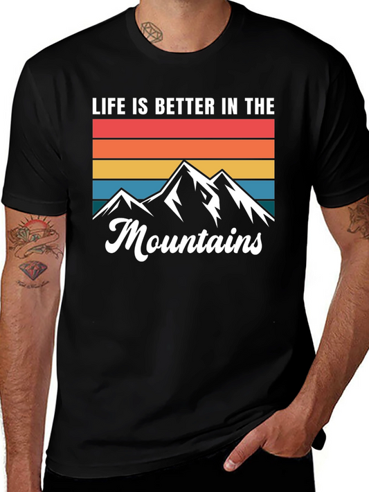 Life is Better in the Mountains Black Graphic T-Shirt