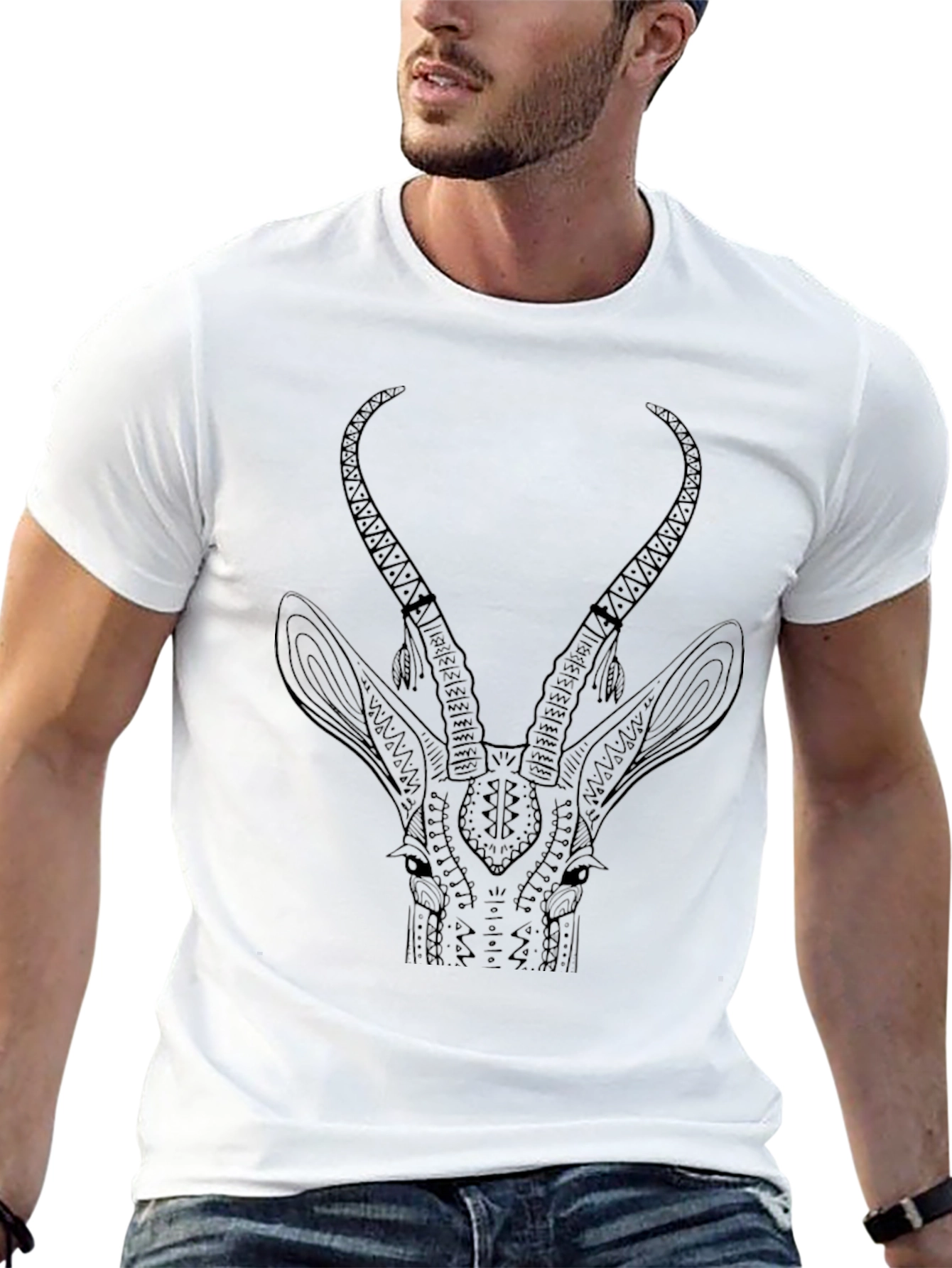 Tribal Antelope Graphic Black T-Shirt