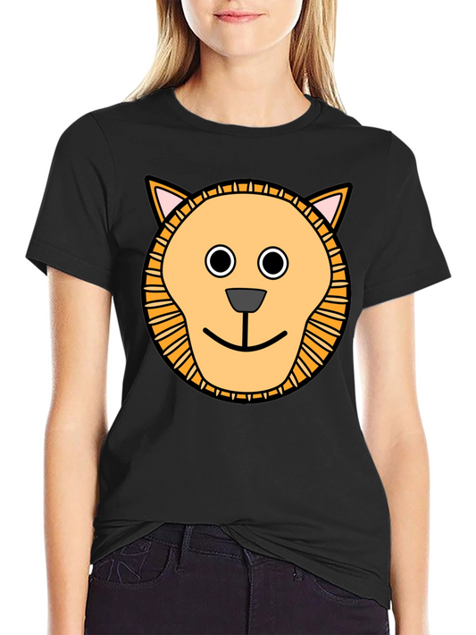 Cute Cartoon Lion Graphic T-Shirt - Black