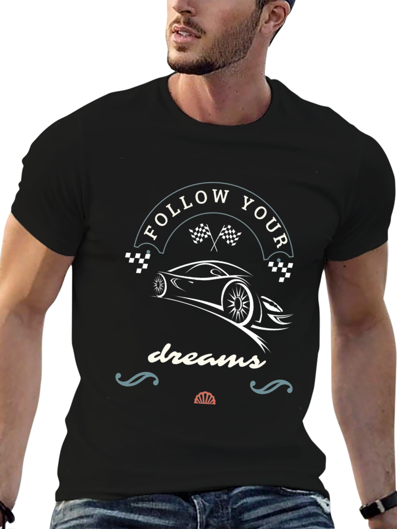 Follow Your Dreams Racing Car T-Shirt - Black